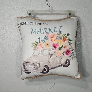 Farmer's Spring Market vintage truck and vibrant Floral Pillow 16x16